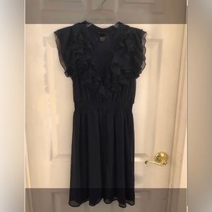 H&M Navy Ruffle Dress Size 6 with a button down front